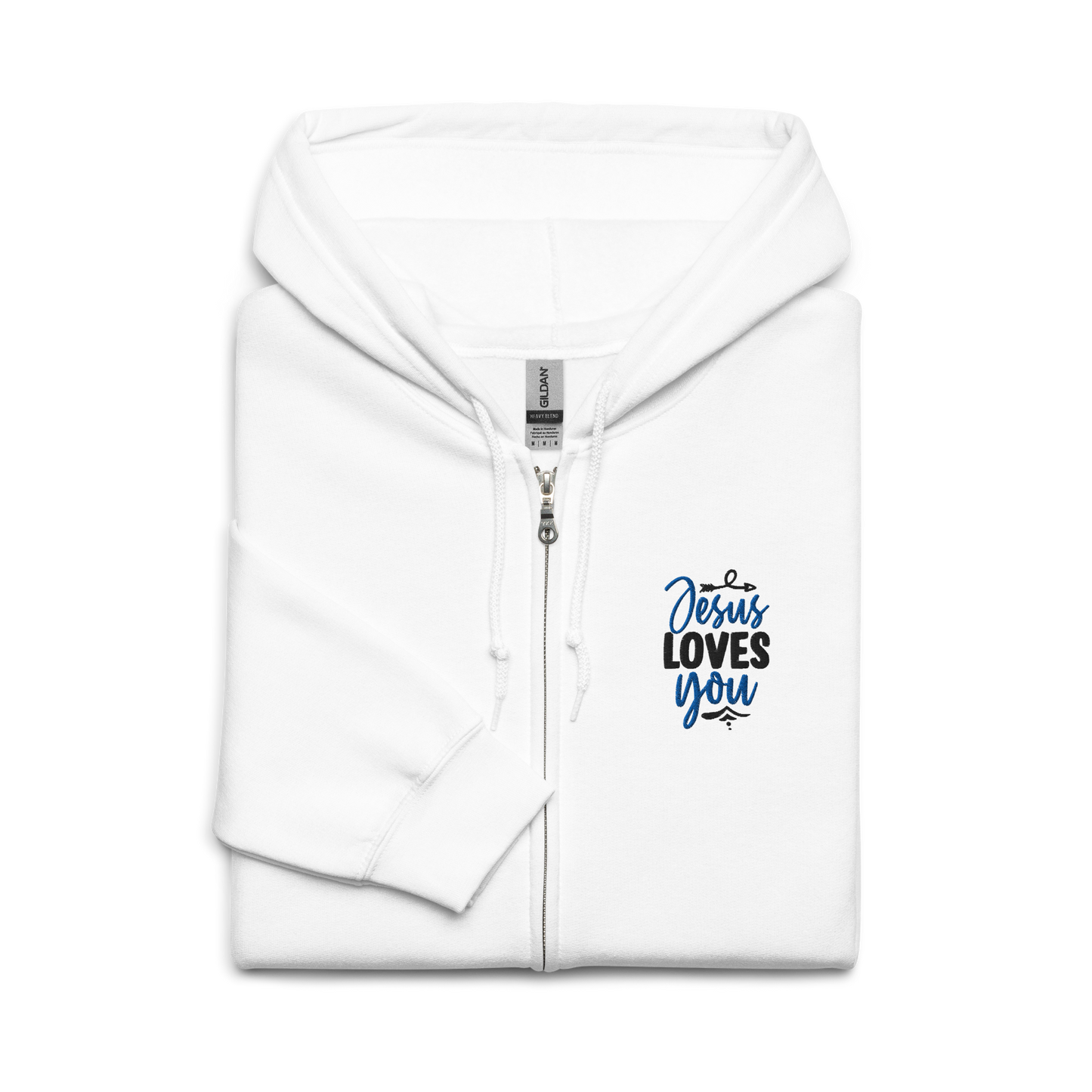 Jesus Loves You Embroidered Zip Hoodie