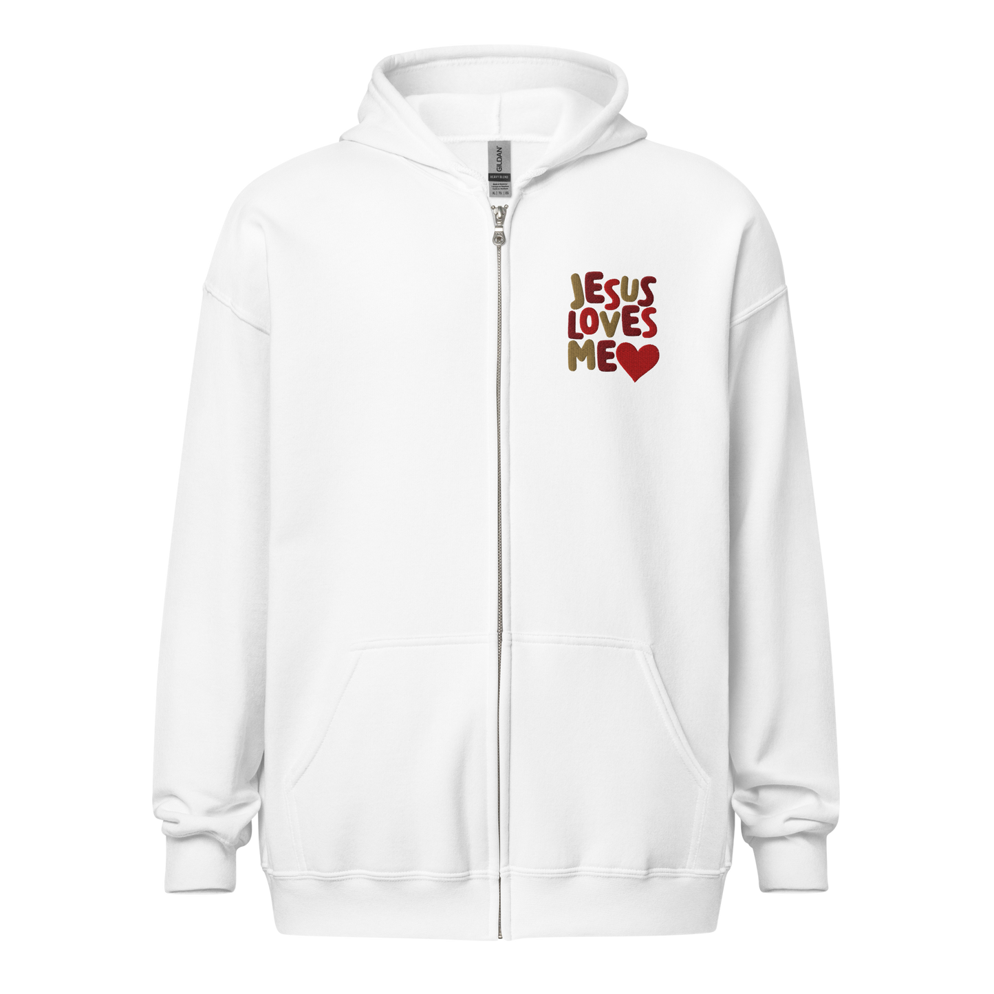 Jesus Loves Me Embroidered Zip Hoodie