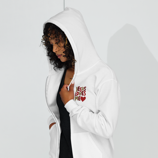 Jesus Loves Me Embroidered Zip Hoodie