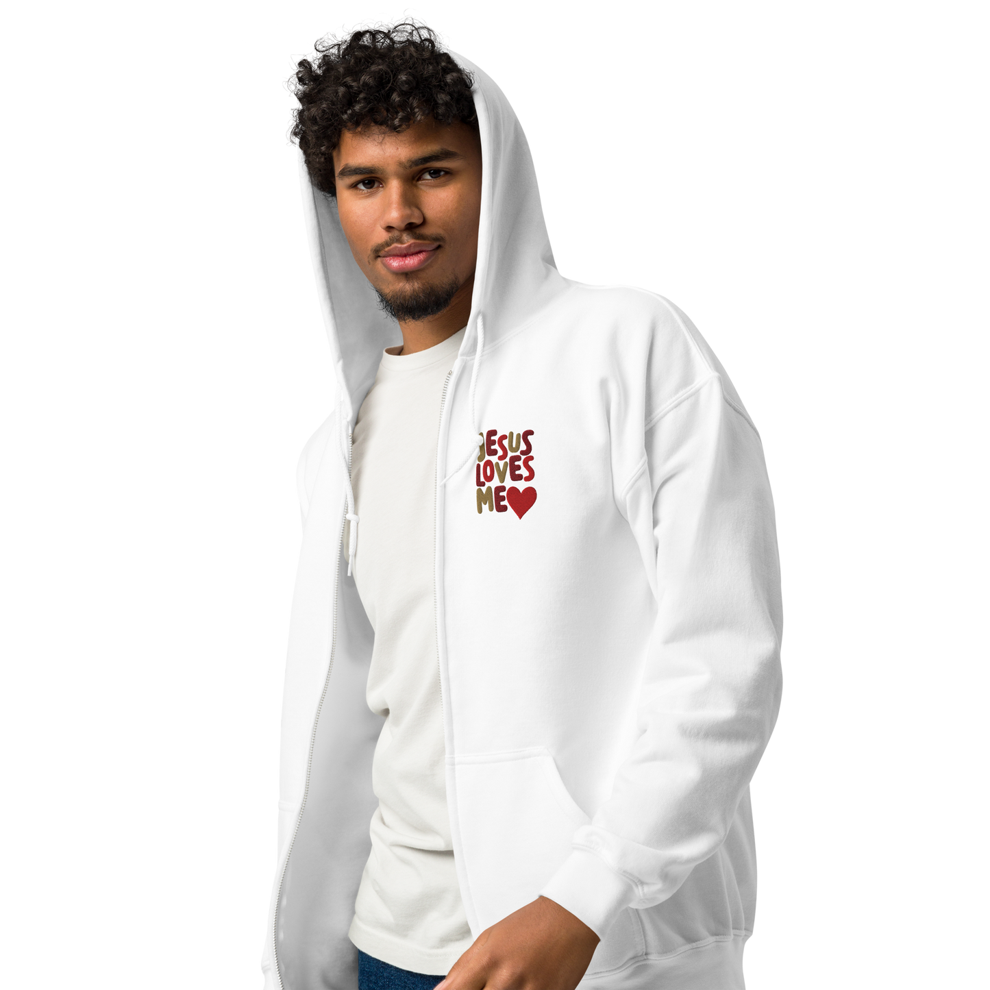 Jesus Loves Me Embroidered Zip Hoodie